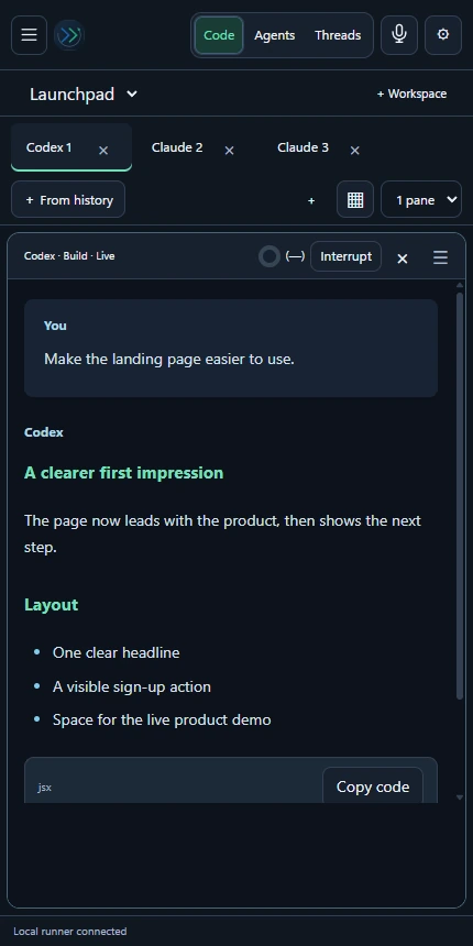 The same Orbit workspace in a mobile browser